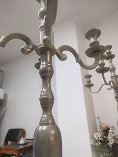 2 x large antique Pewter steel candles holder 1.55 meter.