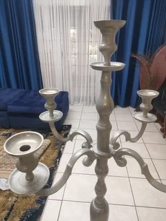 2 x large antique Pewter steel candles holder 1.55 meter.