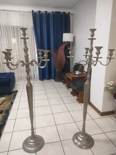 2 x large antique Pewter steel candles holder 1.55 meter.