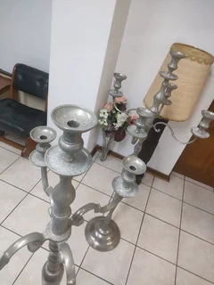 2 x large antique Pewter steel candles holder 1.55 meter.