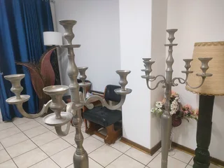 2 x large antique Pewter steel candles holder 1.55 meter.