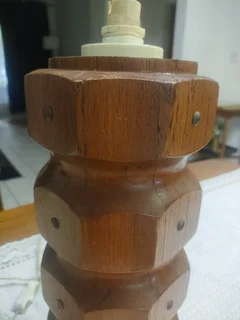 Antique mid century wooden oak Hand-Crafted Table Lamp 65 cm