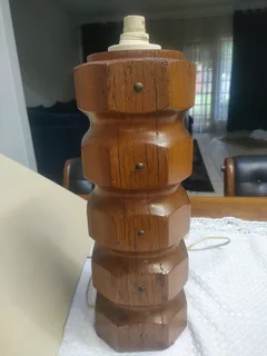 Antique mid century wooden oak Hand-Crafted Table Lamp 65 cm