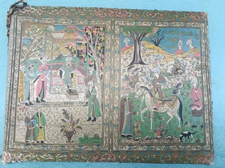 Antique figural Isfahan Persian rug with a hunting scene design.