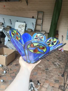 Handmade VTG Tiffany Style Stained Glass Flower vase