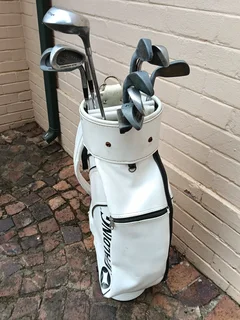 Vintage Spalding Faux Leather White Golf Bag "USA" Sherpa Shoulder Strap.