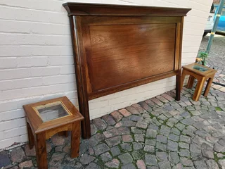 Solid wood headboard with 2 sides table