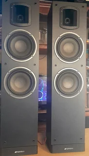Pair of Sansui HT-4002 EX floor-standing speakers with covers