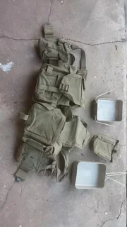 SADF Skeleton webbing set with 2 x dixie pan sets, water bottle and ammo pouches complete