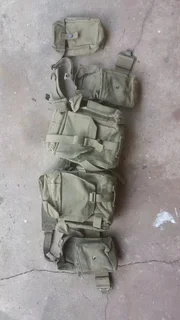 SADF Skeleton webbing set with 2 x dixie pan sets, water bottle and ammo pouches complete