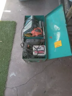 Job lot of used and working tools in case including Bosch circular saw and bench drills etc etc