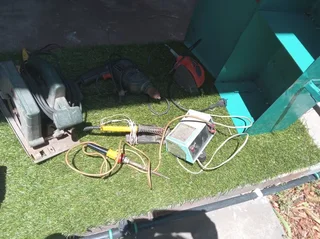 Job lot of used and working tools in case including Bosch circular saw and bench drills etc etc