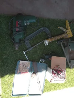 Job lot of used and working tools in case including Bosch circular saw and bench drills etc etc