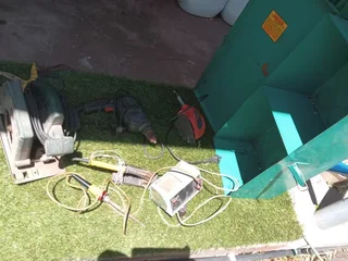 Job lot of used and working tools in case including Bosch circular saw and bench drills etc etc