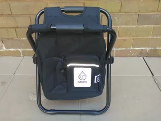 Backpack stool and cooler bag.