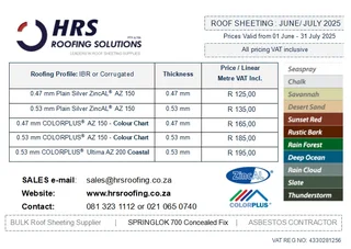 Bulk Roof Sheeting Supplier - IBR, Corrugated, Diamondek 407, Springlok 700 Colorbond roof sheeting