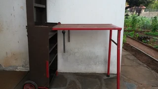 Tool cabinet with workbench - portable with folding worktop