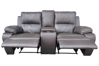 2 Seater 2 Action&#43;console Leather  Brown Recliner Couch - lyl2clbr