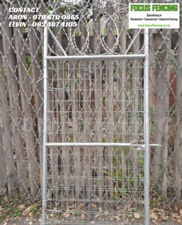 Pedestrian Gate with weld mesh infil &amp; razor wire - FOR SALE