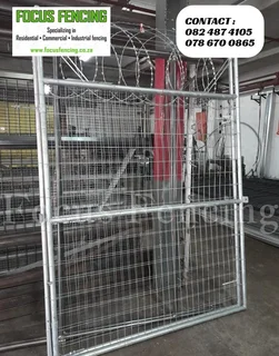 Hot Dipped Galvanized Swing Gate with Wire Mesh &amp; Razor Wire - For Sale