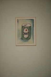 Hand coloured etching etching of Heineken beer can