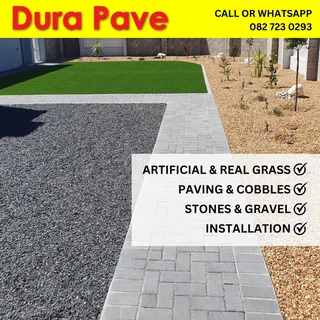 Green grass, timeless cobblestones - Perfect  match,  Call Dura Pave  on 082 723 0293 for a quote.