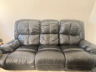 Leather reclining couch sofa