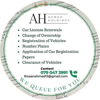Car license renewal and change of ownershipSame day delivery 060 742 3244