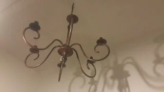 Iron 6 lamp chandelier with copper brushed patina effect in excellent condition