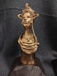 Cast Bronzes Benin Oba and his Queen Bust Pair