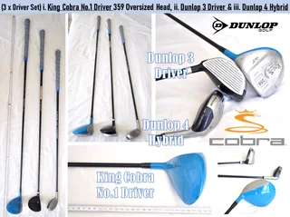 (3xDriver Set) King Cobra No.1 Driver 359 Oversized Head, Dunlop 3 Driver &amp; Dunlop 4 Hybrid