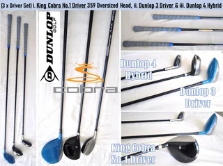 (3xDriver Set) King Cobra No.1 Driver 359 Oversized Head, Dunlop 3 Driver &amp; Dunlop 4 Hybrid