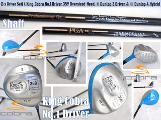 (3xDriver Set) King Cobra No.1 Driver 359 Oversized Head, Dunlop 3 Driver &amp; Dunlop 4 Hybrid