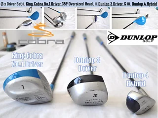 (3xDriver Set) King Cobra No.1 Driver 359 Oversized Head, Dunlop 3 Driver &amp; Dunlop 4 Hybrid