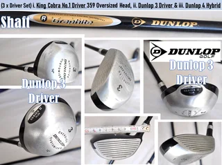 (3xDriver Set) King Cobra No.1 Driver 359 Oversized Head, Dunlop 3 Driver &amp; Dunlop 4 Hybrid