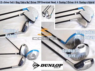 (3xDriver Set) King Cobra No.1 Driver 359 Oversized Head, Dunlop 3 Driver &amp; Dunlop 4 Hybrid