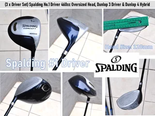 (3 x Driver Set) Spalding No.1 Driver 460cc Oversized Head, Dunlop 3 Driver &amp; Dunlop 4 Hybrid