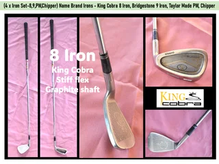 (4xIron Set-8,9,PW,Chipper) - King Cobra 8 Iron, Bridgestone 9 Iron, Taylor Made PW, Chipper