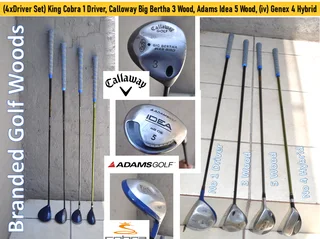 (4xDriver Set) King Cobra 1 Driver, Calloway Big Bertha 3 Wood, Adams Idea 5 Wood, (iv) 4 Hybrid