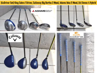 (4xDriver Set) King Cobra 1 Driver, Calloway Big Bertha 3 Wood, Adams Idea 5 Wood, (iv) 4 Hybrid