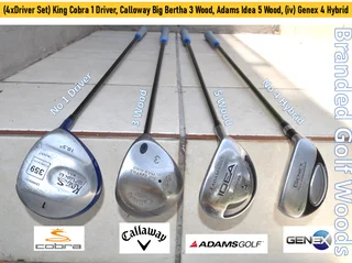 (4xDriver Set) King Cobra 1 Driver, Calloway Big Bertha 3 Wood, Adams Idea 5 Wood, (iv) 4 Hybrid