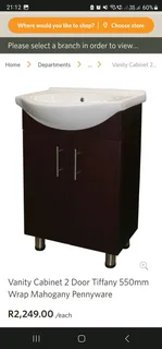 Vanity Cabinet 2 Door Tiffany Wrap Mahogany Pennyware and Sink.