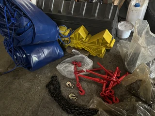 TARPAULINS, CARGO NETS , STRAPS, RATCHETS , CORNER PLATES , STOP BLOCKS , CHAINS , SATURNS