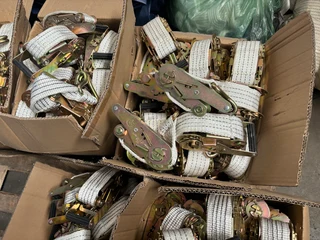 CORNER PLATES, RATCHETS, SATURNS, STRAPS, TARPAULINS, CARGO NETS , STOP BLOCKS ETC