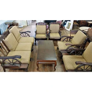 Wagon Wheel Imbuia Ball &amp; Claw Lounge Suite 7 Seater.