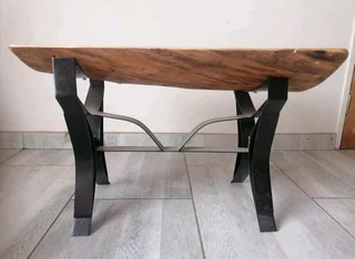 Hand Crafted Solid Wooden Coffee Table With Steal Legs