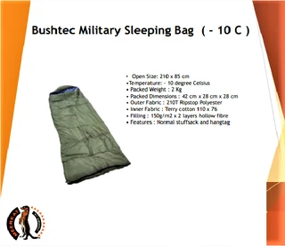 DEPLOY TO THE REMOTEST OF LOCATIONS – GREAT FOR ADVENTURES. BUSHTEC MILITARY SLEEPING BAG (-10˚C).