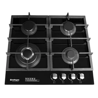 Safegas Hob 4 Burner Glass/ Brushed Stainless Steel-(hobx4g2).