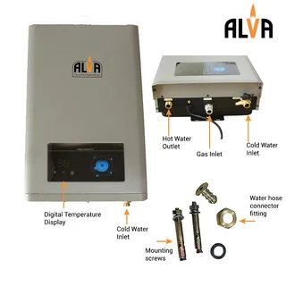 SUMMER SALE ON THE ALVA 14L CONSTANT TEMP LOW PRESSURE GAS GEYSER WITH DIGITAL DISPLAY.