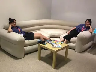 Settle In With Popcorn And A Movie -intex Inflatable Corner Living Room Neutral Sectional Sofa.